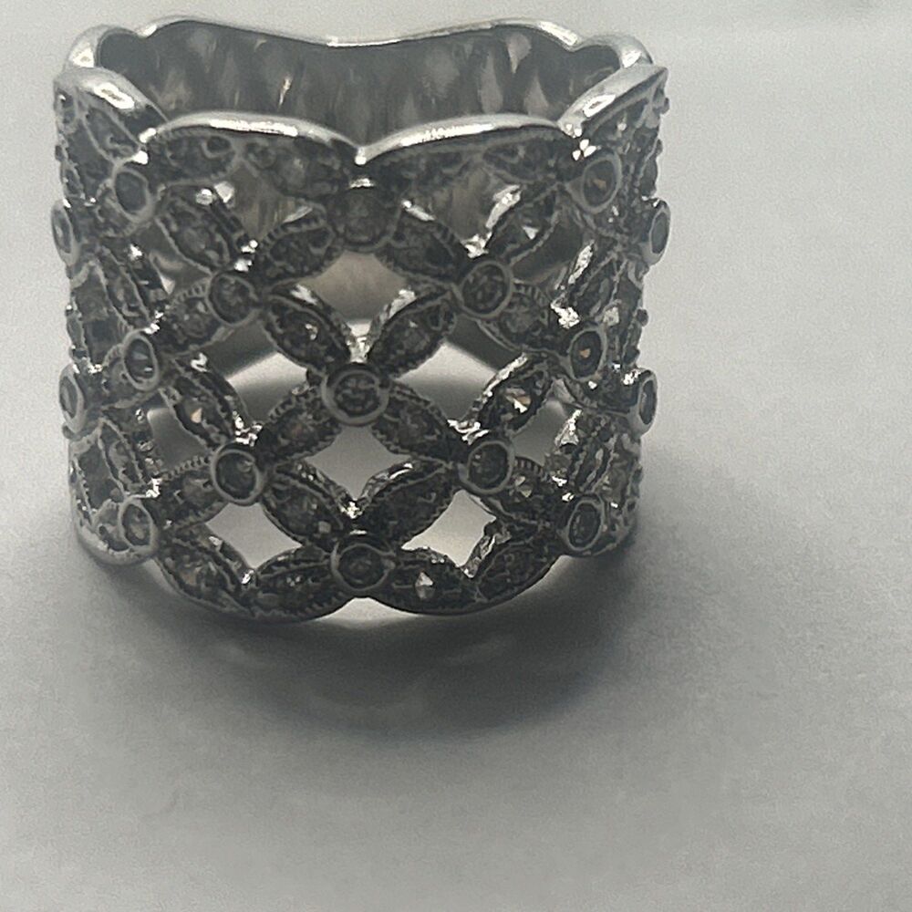 Sterling Silver 3 x Row cz's Cigar Band Ring Size 7